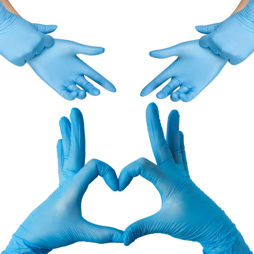 Gold Global Blue Nitrile Gloves – 4 Mil Powder-Free Latex-Free Disposable Exam Gloves Gold Global