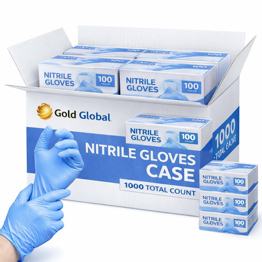 Gold Global Blue Nitrile Gloves – 4 Mil Powder-Free Latex-Free Disposable Exam Gloves Gold Global