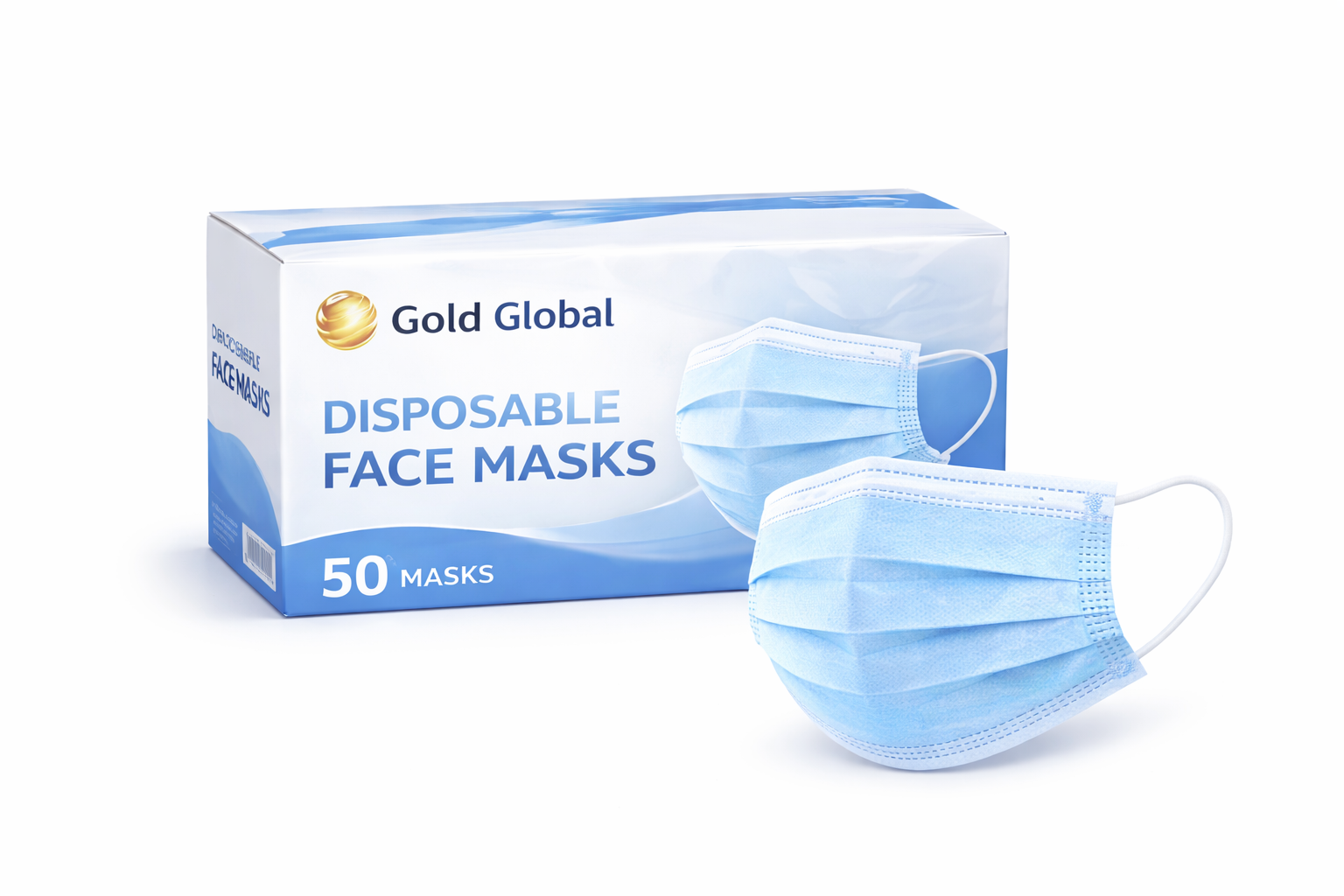 Gold Global Disposable Face Masks – 3 Layer Non-Medical Earloop Masks, Breathable 3-Ply Protection Gold Global