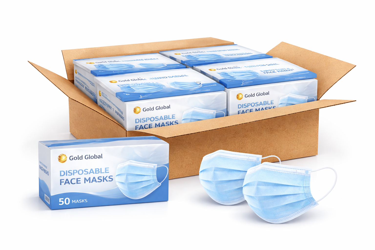 Gold Global Disposable Face Masks – 3 Layer Non-Medical Earloop Masks, Breathable 3-Ply Protection Gold Global