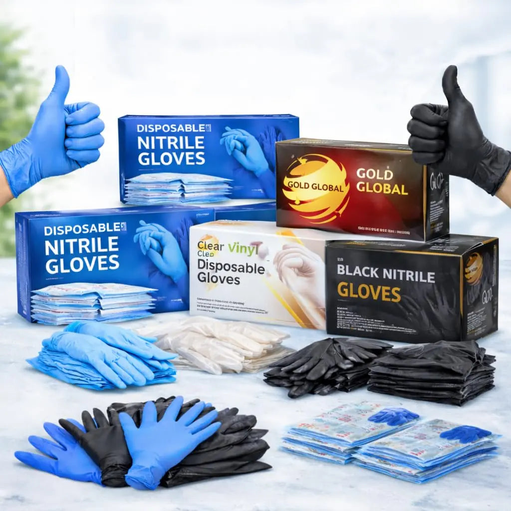 Gold Global Clear Vinyl Disposable Gloves | Powder-Free, Latex & Rubber Free, Food Handling & Cleaning Use, Cooking Gold Global